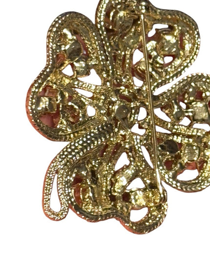 Vintage Silver Red crystql Rhinestones floral flower large 1960s Brooch