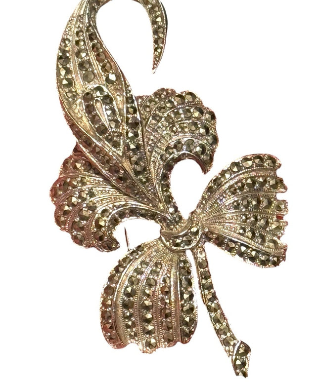 Vintage silver marcasite Floral Brooch