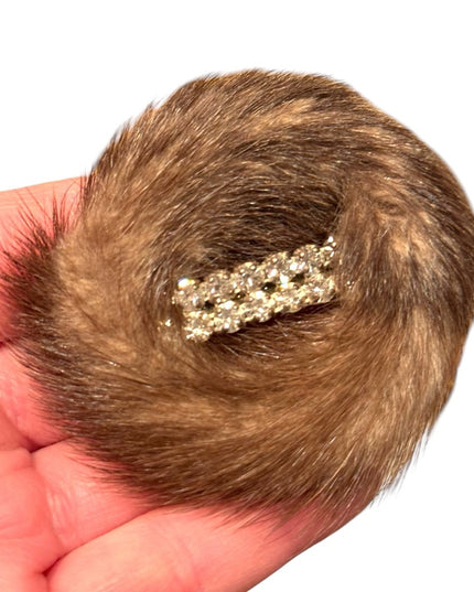 Vintage 1950s MINK Fur handmade round Brooch Crystal Accent