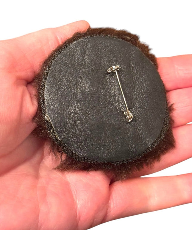 Vintage 3” round Fur Brooch with Amber crystal accents handmade 1950s