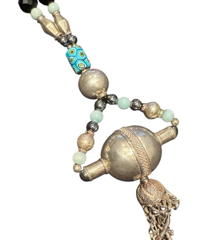 Vintage China Export Bohemian Beaded Necklace Turquoise Silver Sterling Accents
