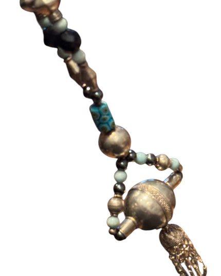 Vintage China Export Bohemian Beaded Necklace Turquoise Silver Sterling Accents