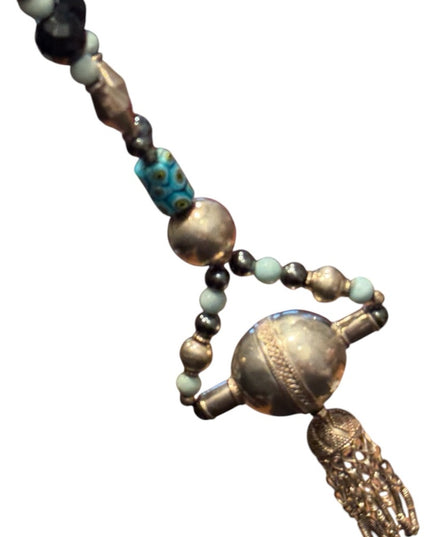 Vintage China Export Bohemian Beaded Necklace Turquoise Silver Sterling Accents