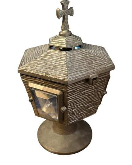 Antique Church Burial Brass Hexagonal Lantern Cross Curti Cemetary post Brass