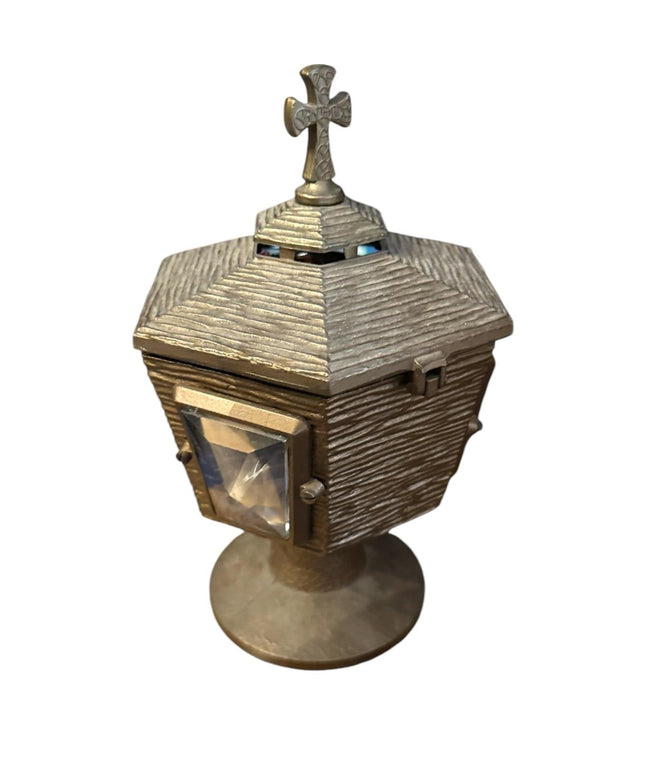 Antique Church Burial Brass Hexagonal Lantern Cross Curti Cemetary post Brass