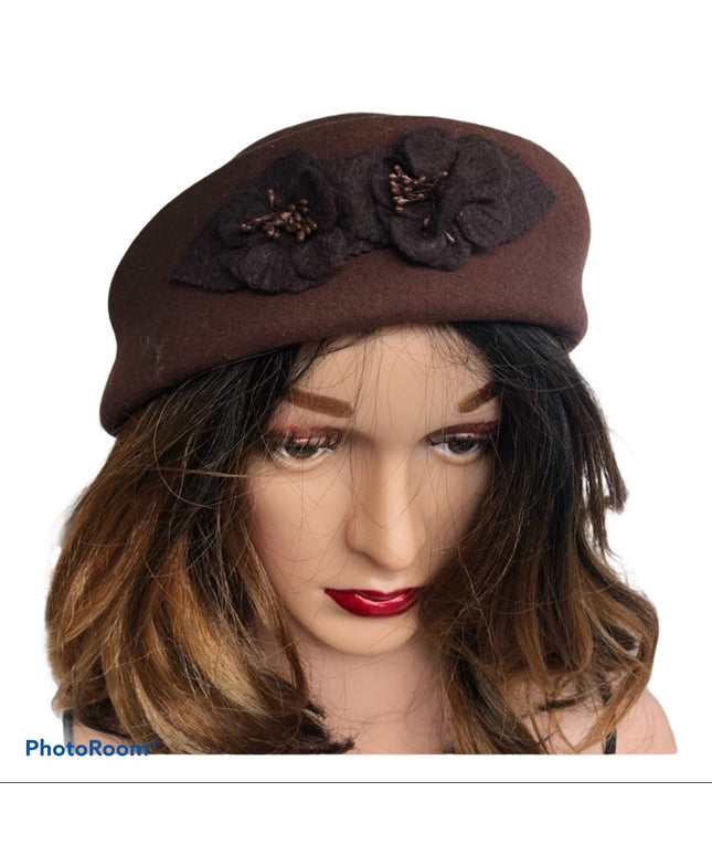 Vintage 1980s Liz Claiborne Brown felt hat beret