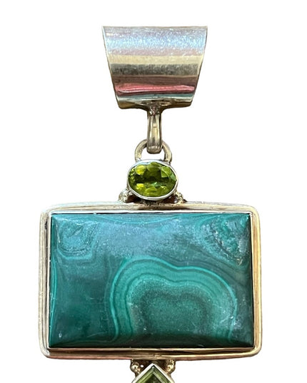 Vintage sterling silver C CHAMA Southwestern Malachite & peridot pendant