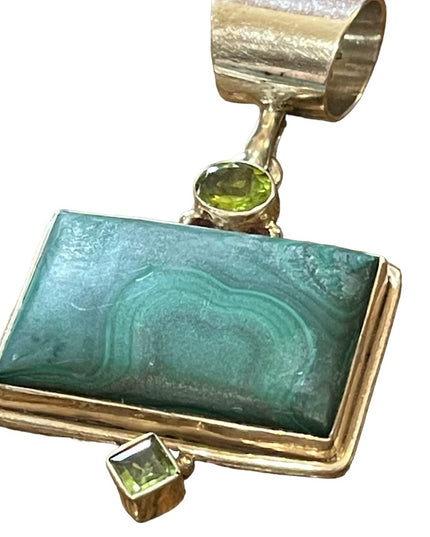 Vintage sterling silver C CHAMA Southwestern Malachite & peridot pendant