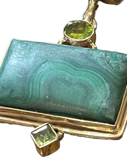 Vintage sterling silver C CHAMA Southwestern Malachite & peridot pendant
