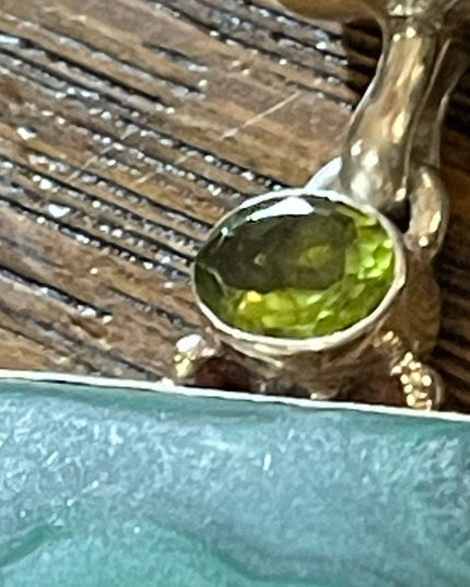 Vintage sterling silver C CHAMA Southwestern Malachite & peridot pendant