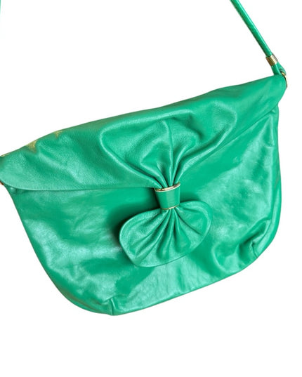 Vintage real leather 1980s Green purse Shoulder Bag Gold hardware