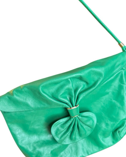 Vintage real leather 1980s Green purse Shoulder Bag Gold hardware