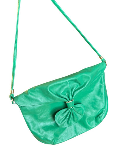 Vintage real leather 1980s Green purse Shoulder Bag Gold hardware