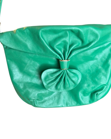Vintage real leather 1980s Green purse Shoulder Bag Gold hardware