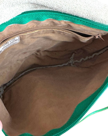 Vintage real leather 1980s Green purse Shoulder Bag Gold hardware