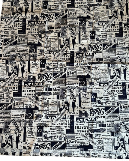 Antique Inspired Newsprint 1800s Graphic Cotton print fabric 4+ Meters Sewing