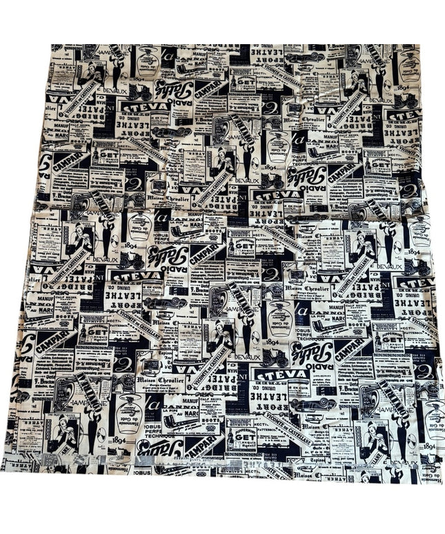 Antique Inspired Newsprint 1800s Graphic Cotton print fabric 4+ Meters Sewing