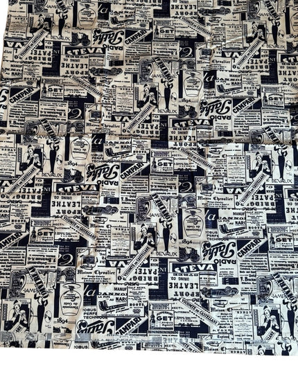 Antique Inspired Newsprint 1800s Graphic Cotton print fabric 4+ Meters Sewing