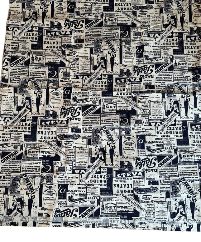Antique Inspired Newsprint 1800s Graphic Cotton print fabric 4+ Meters Sewing