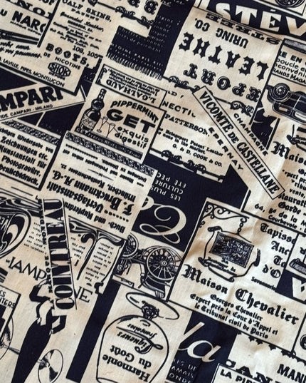 Antique Inspired Newsprint 1800s Graphic Cotton print fabric 4+ Meters Sewing