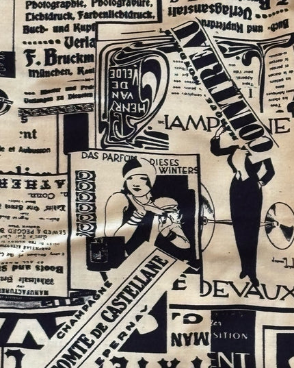 Antique Inspired Newsprint 1800s Graphic Cotton print fabric 4+ Meters Sewing