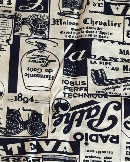 Antique Inspired Newsprint 1800s Graphic Cotton print fabric 4+ Meters Sewing