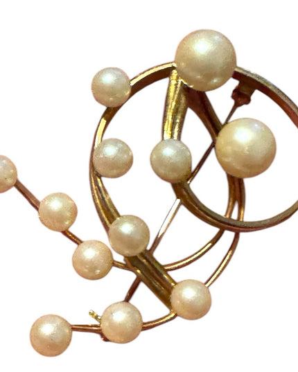 Elegant Vintage Gold plt swirl Pearl Brooch