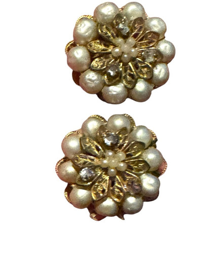 Elegant Vintage Gold finish and White faux pearl Floral Earrings