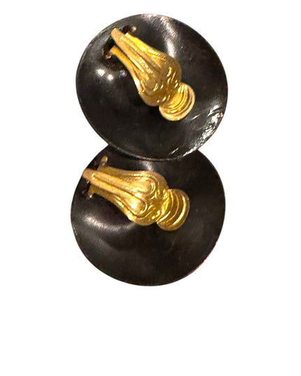 Vintage Gold brassy faux Opal modernist 1960s groovy riund clip on Earrings