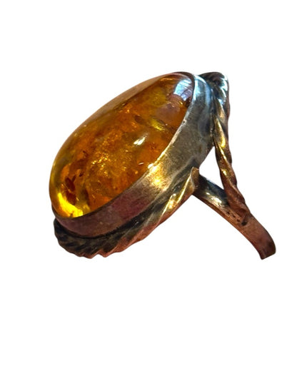Vintage Russian Baltic Amber  Sterling Silver 925 MS Women's Ring