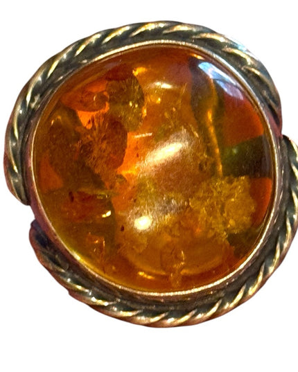 Vintage Russian Baltic Amber  Sterling Silver 925 MS Women's Ring