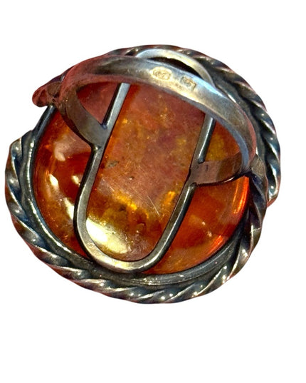 Vintage Russian Baltic Amber  Sterling Silver 925 MS Women's Ring