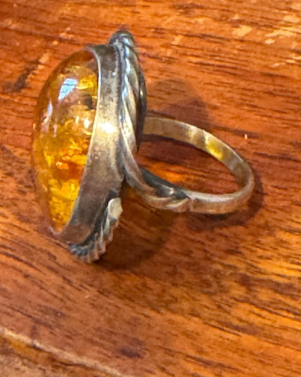 Vintage Russian Baltic Amber  Sterling Silver 925 MS Women's Ring