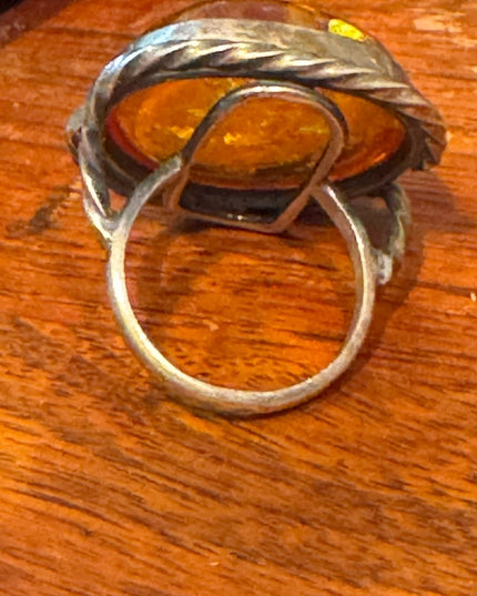 Vintage Russian Baltic Amber  Sterling Silver 925 MS Women's Ring