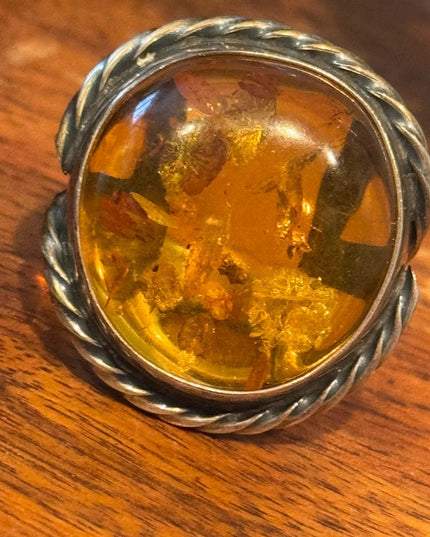 Vintage Russian Baltic Amber  Sterling Silver 925 MS Women's Ring