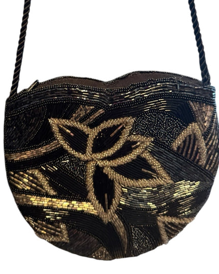 Vintage Art Deco Micro Beaded Purse. Silver & Black. Long shoulder Strap