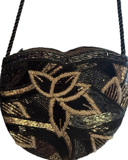 Vintage Art Deco Micro Beaded Purse. Silver & Black. Long shoulder Strap
