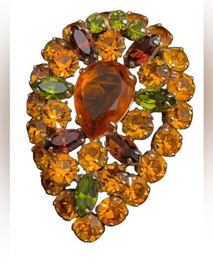 Vintage 1950s Sherman Crystal Amber hues brown green sparkle brooch