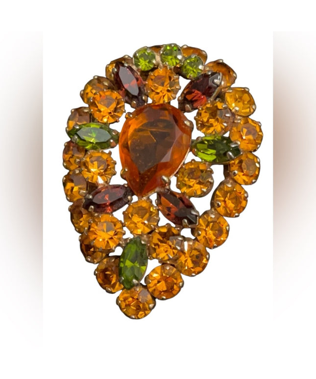 Vintage 1950s Sherman Crystal Amber hues brown green sparkle brooch