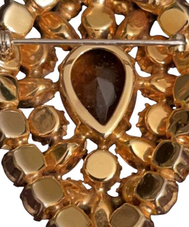 Vintage 1950s Sherman Crystal Amber hues brown green sparkle brooch