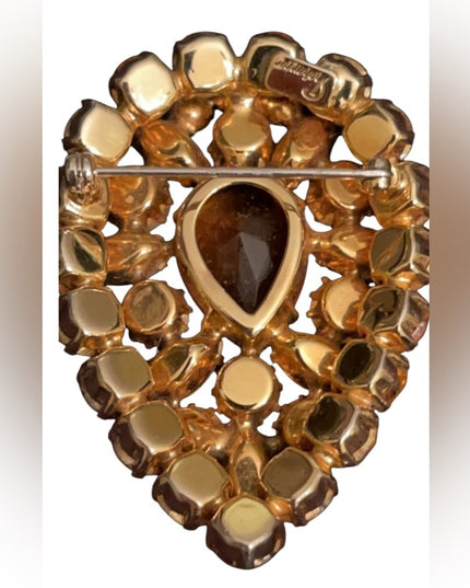 Vintage 1950s Sherman Crystal Amber hues brown green sparkle brooch