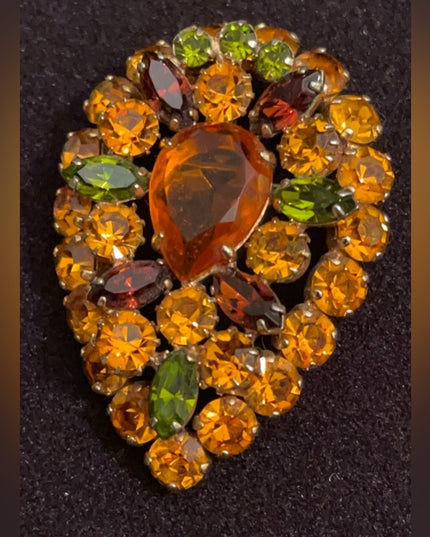 Vintage 1950s Sherman Crystal Amber hues brown green sparkle brooch