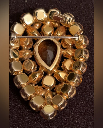 Vintage 1950s Sherman Crystal Amber hues brown green sparkle brooch