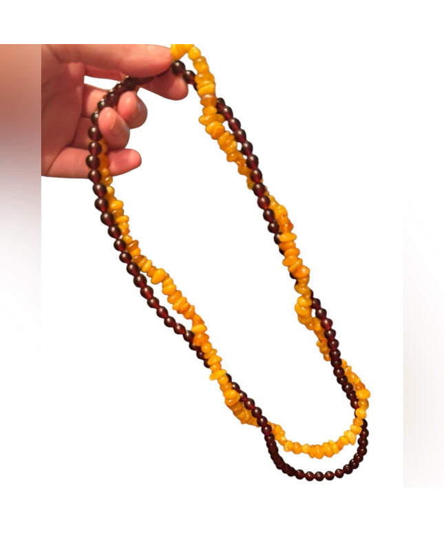 Vintage Russian Baltic Honey Amber 2 strand  Beaded Necklace