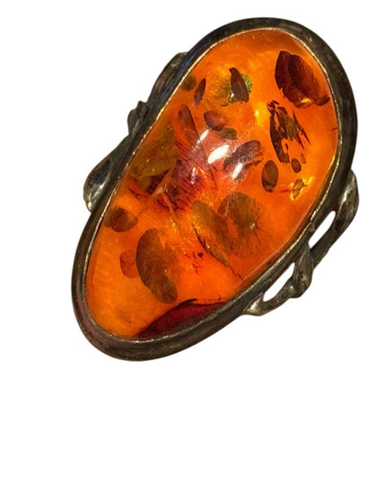 Vintage Russian Baltic Amber Sterling Silver  KG Stone Silver Ring