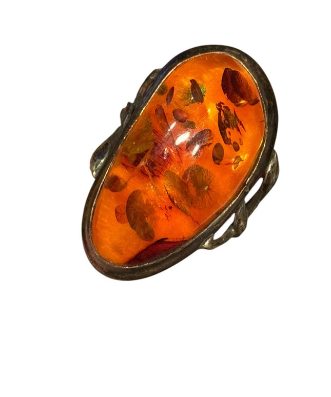 Vintage Russian Baltic Amber Sterling Silver  KG Stone Silver Ring