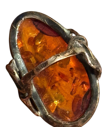Vintage Russian Baltic Amber Sterling Silver  KG Stone Silver Ring