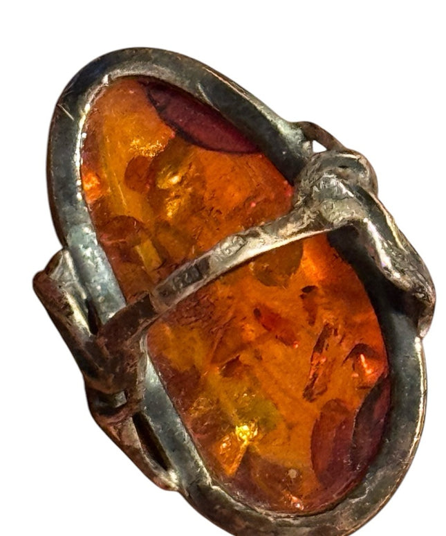 Vintage Russian Baltic Amber Sterling Silver  KG Stone Silver Ring