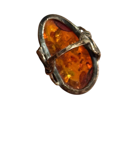Vintage Russian Baltic Amber Sterling Silver  KG Stone Silver Ring