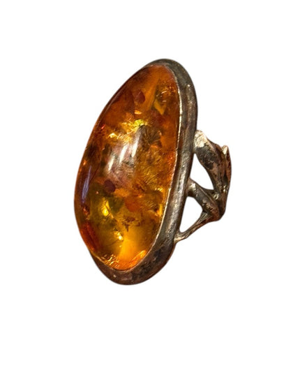 Vintage Russian Baltic Amber Sterling Silver  KG Stone Silver Ring